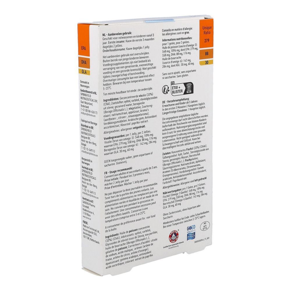Rückseite einer Packung Equazen Jelly Kaugelees mit detaillierten Informationen.