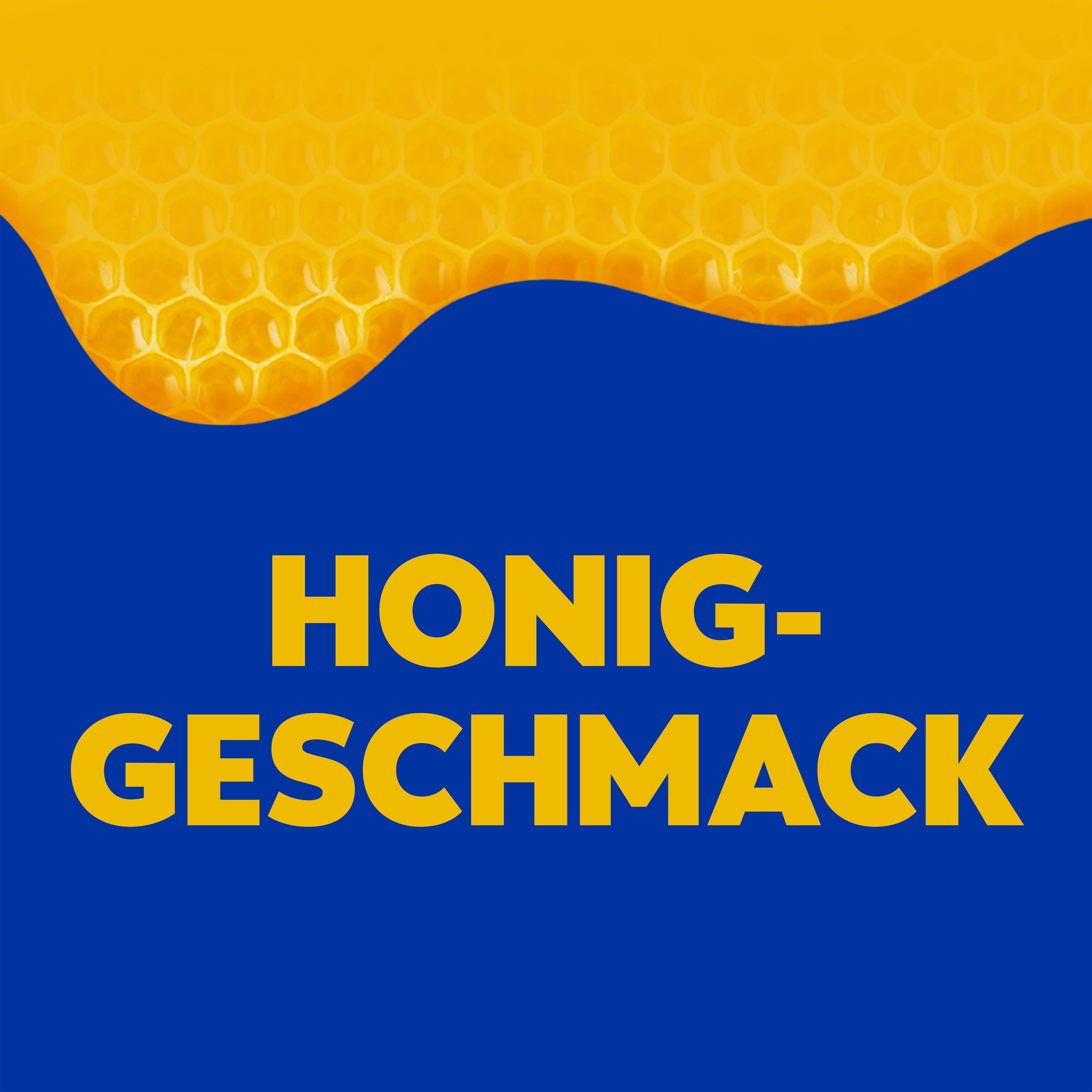 Blauer Hintergrund mit Text: Honig-Geschmack.