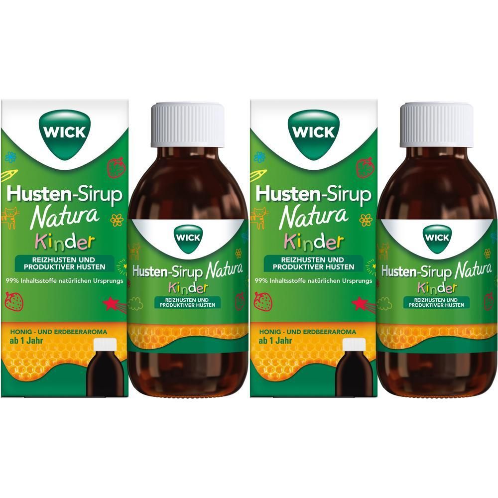 Mehrere Flaschen WICK Husten-Sirup Natura Kinder mit Verpackung. Honig- und Erdbeeraroma. Ab 1 Jahr.