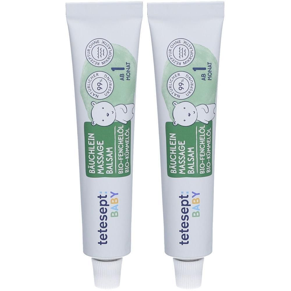 Zwei Tuben Tetesept Baby Bäuchlein Massagebalsam mit Fenchel und Kümmel. Ab 1 Monat.