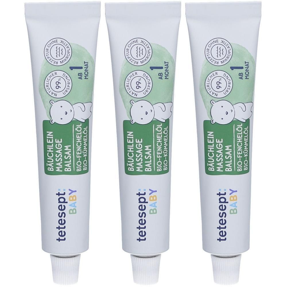 Drei Tuben Tetesept Baby Bäuchlein Massagebalsam mit Fenchel und Kümmel. Ab 1 Monat.