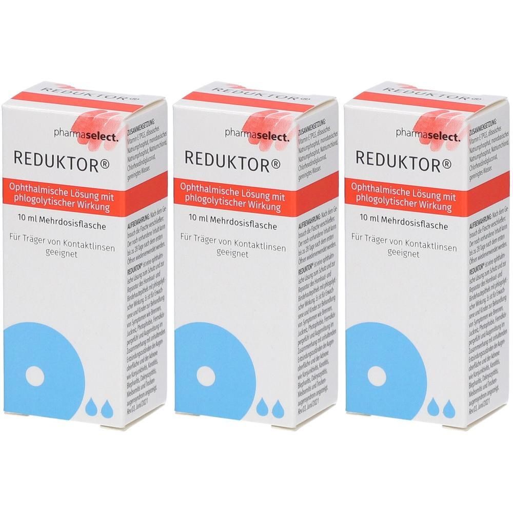 Drei Schachteln "REDUKTOR®" mit je 10 ml Mehrdosisflasche, ophthalmische Lösung.