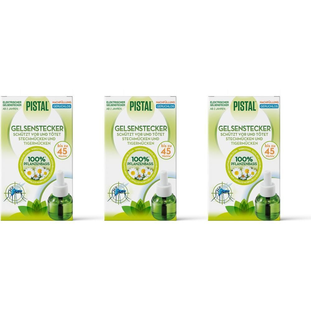 Drei Packungen Pistal Gelsenstecker Nachfüllung, geruchlos, mit 100% pflanzlicher Basis.