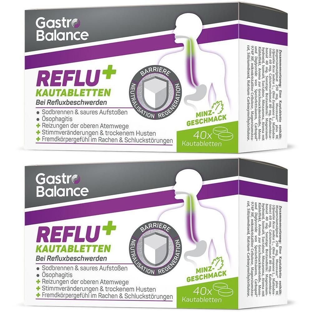 Gastro Balance Reflu Kautabletten: 2x 40 Stück Minzgeschmack bei Refluxbeschwerden.