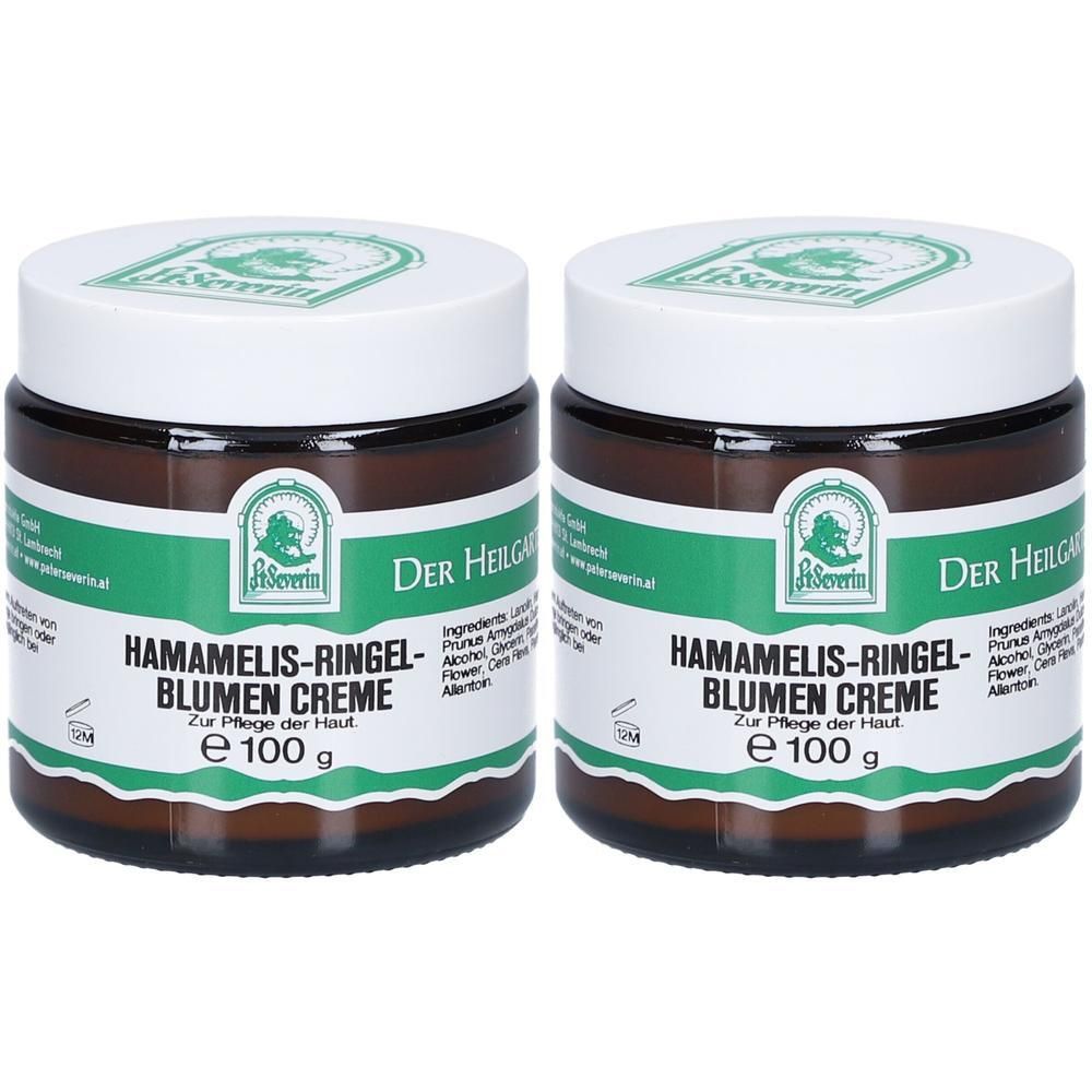 Zwei Tiegel Pater Severin Hamamelis-Ringelblumen Creme zur Hautpflege, je 100g.