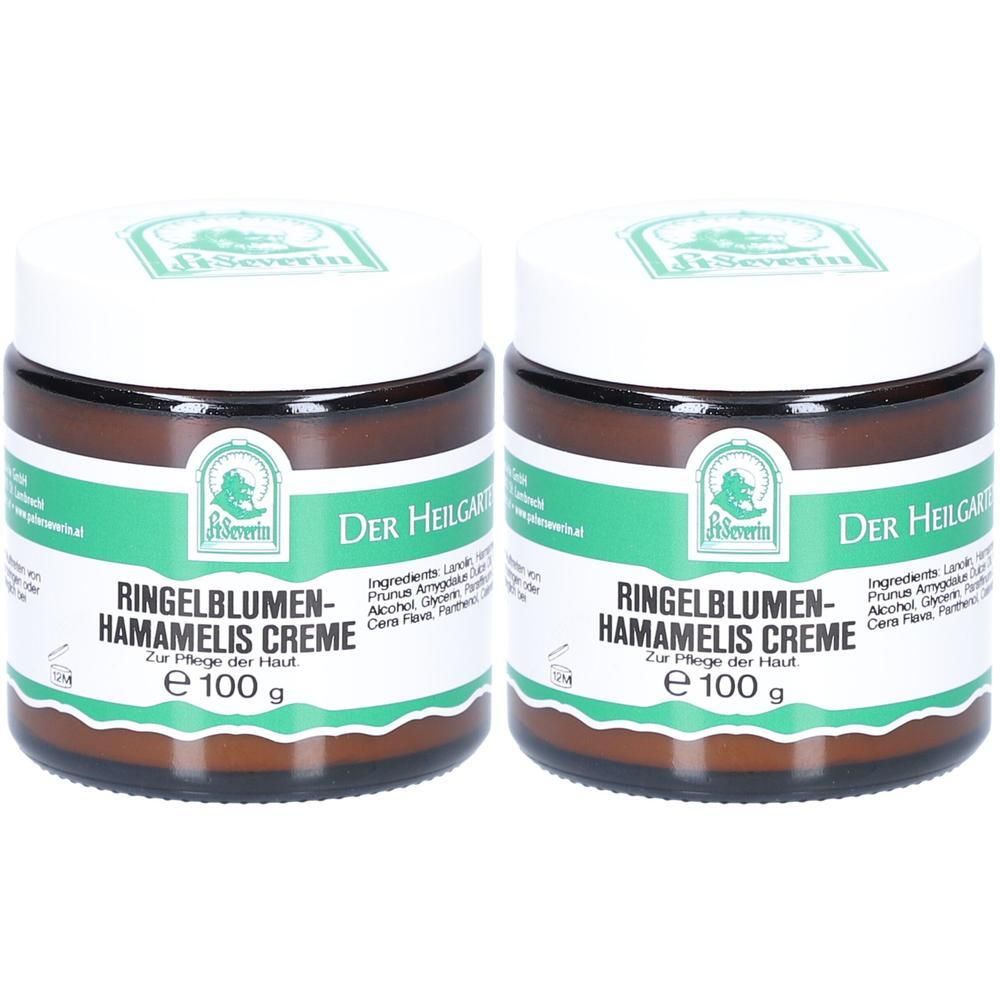 Zwei Tiegel Ringelblumen-Hamamelis Creme zur Hautpflege, je 100g.
