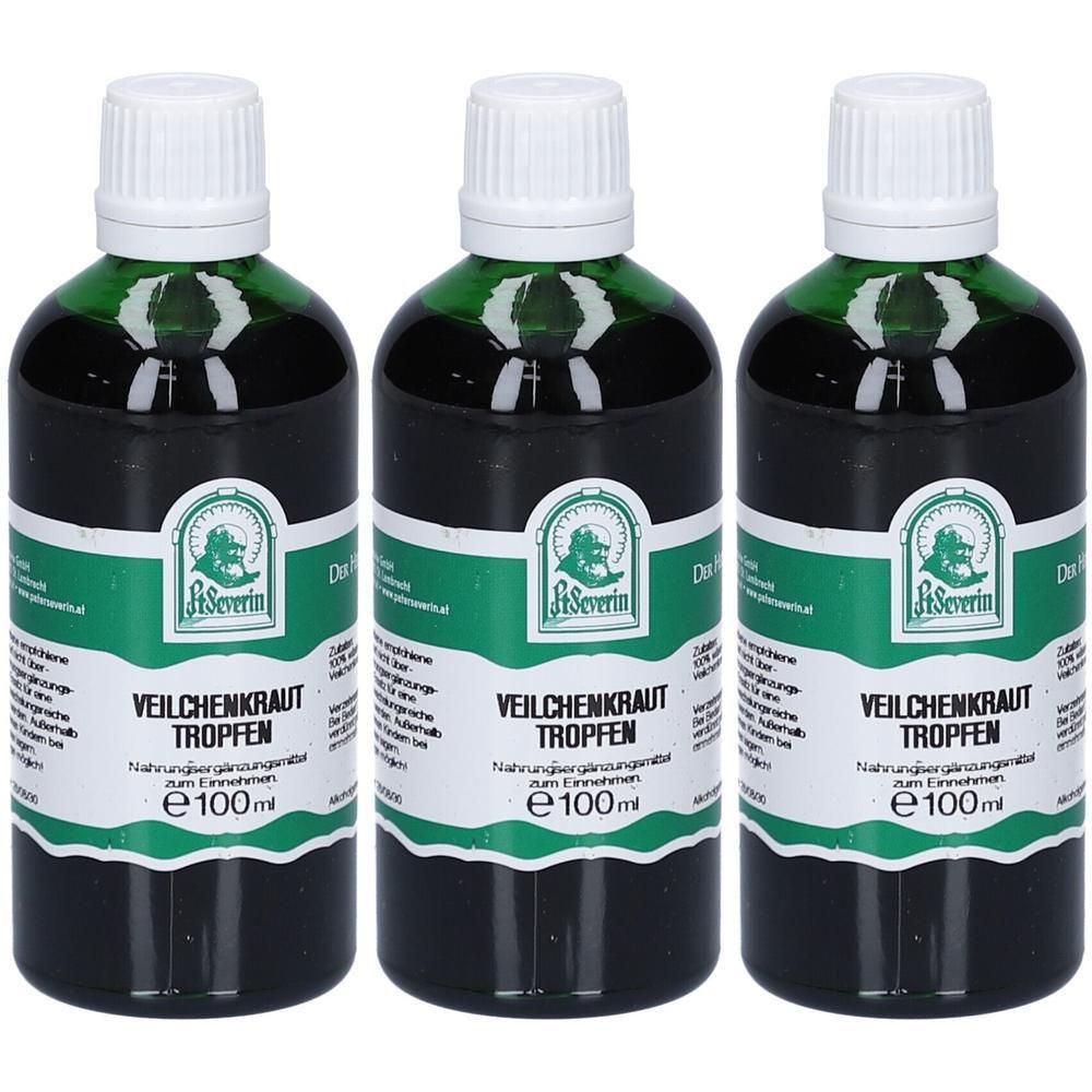 Drei Flaschen Veilchenkraut Tropfen von St. Severin, jede 100ml.