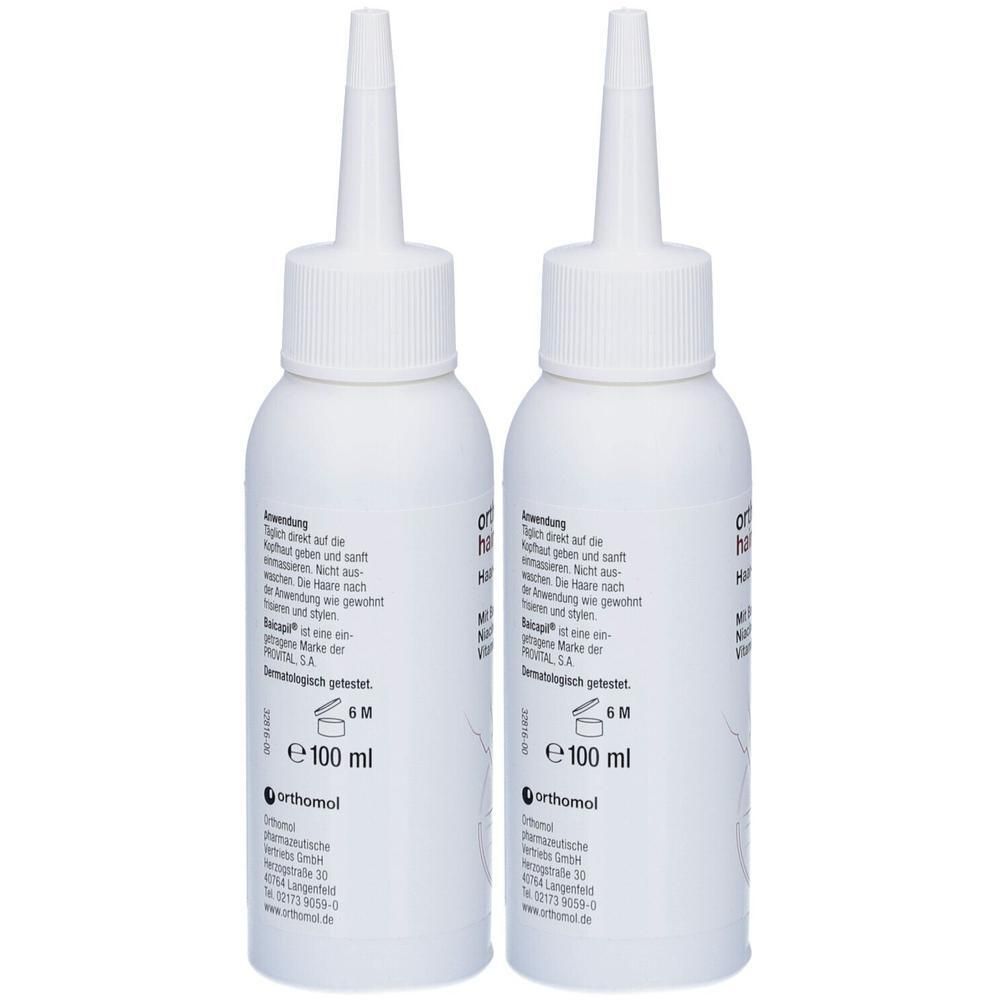 Zwei weiße Flaschen mit Applikatoraufsatz, jeweils 100 ml.