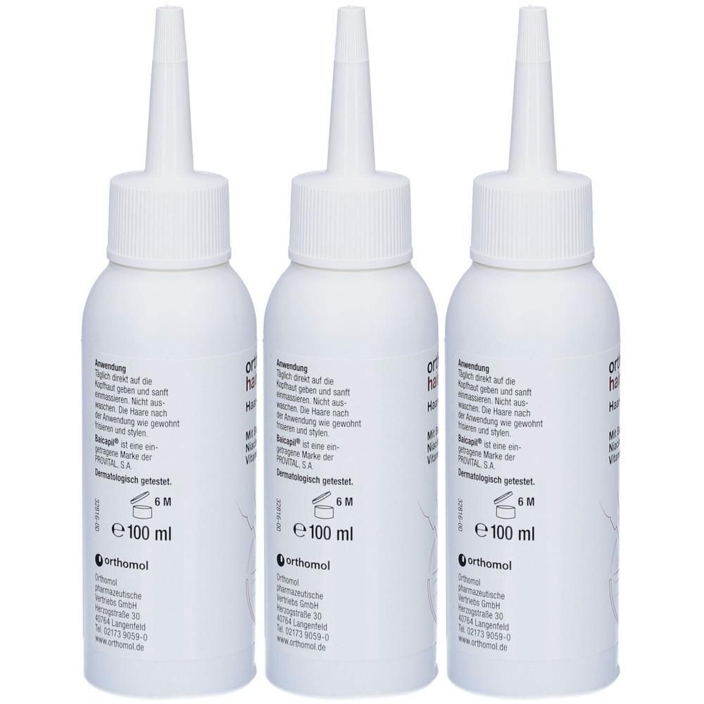 Drei weiße Flaschen mit Applikatoraufsatz, jeweils 100 ml.