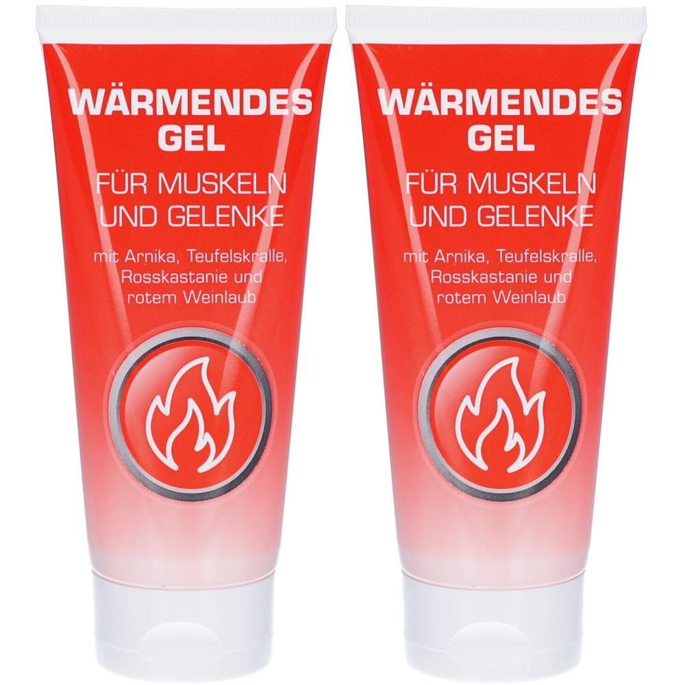 Zwei Tuben wärmendes Gel für Muskeln und Gelenke mit Arnika, Teufelskralle, Rosskastanie und rotem Weinlaub.