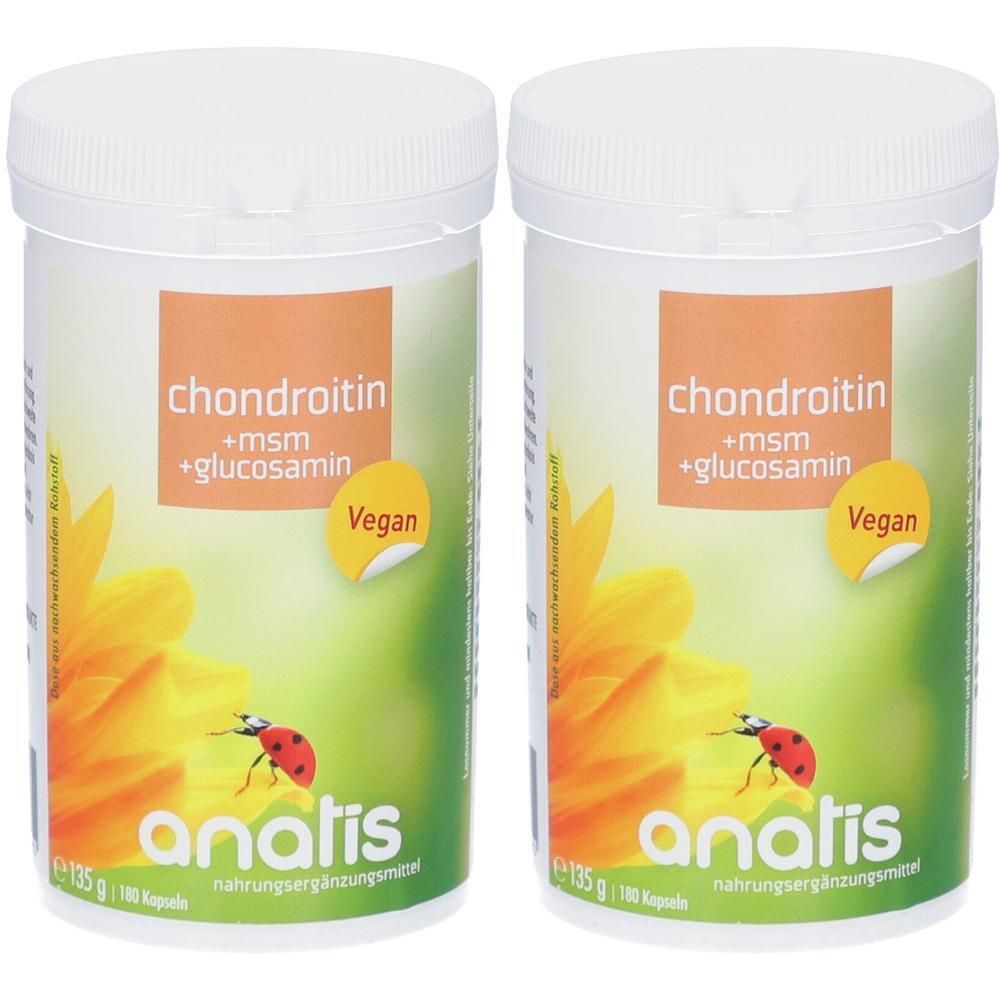 Zwei Dosen Anatis Chondroitin + MSM + Glucosamin. Vegan, 135g, 100 Kapseln.