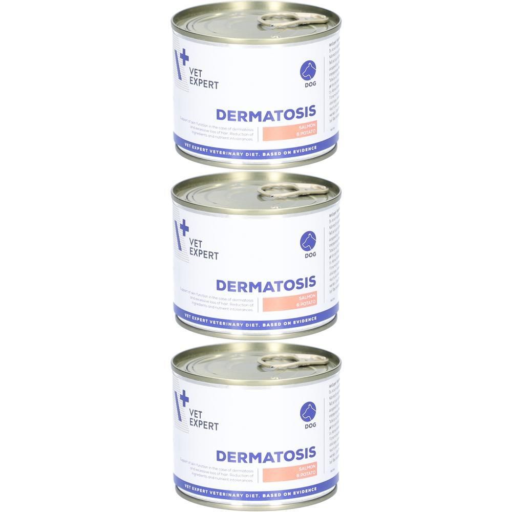 Drei Dosen VETEXPERT Dermatosis Hundefutter, Diätfutter.