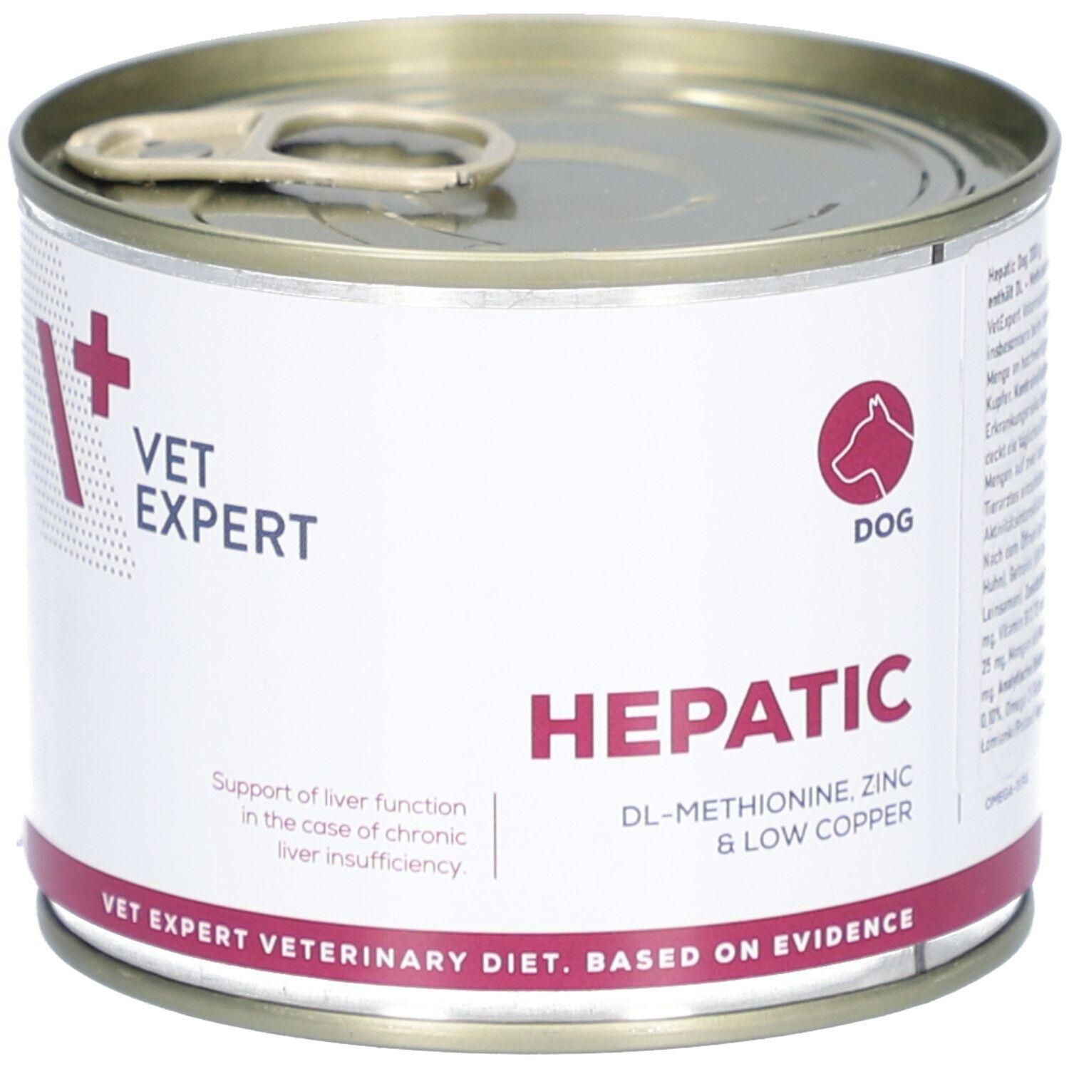 Hundefutter-Dose: VetExpert Hepatic, DL-Methionin, Zink & Kupferarm. Unterstützt die Leberfunktion.