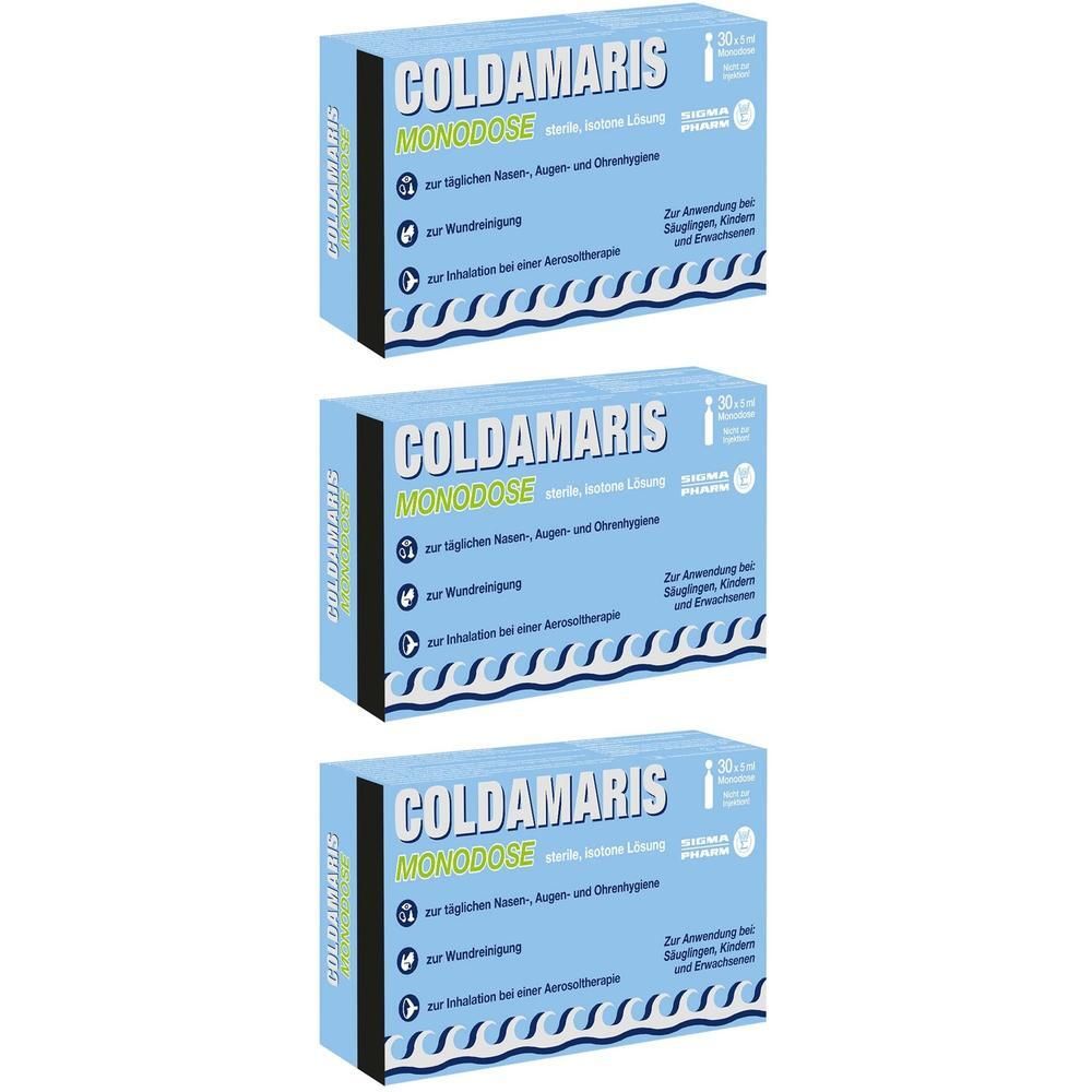Drei Schachteln COLDAMARIS MONODOSE, sterile isotonische Lösung, 30x5ml.