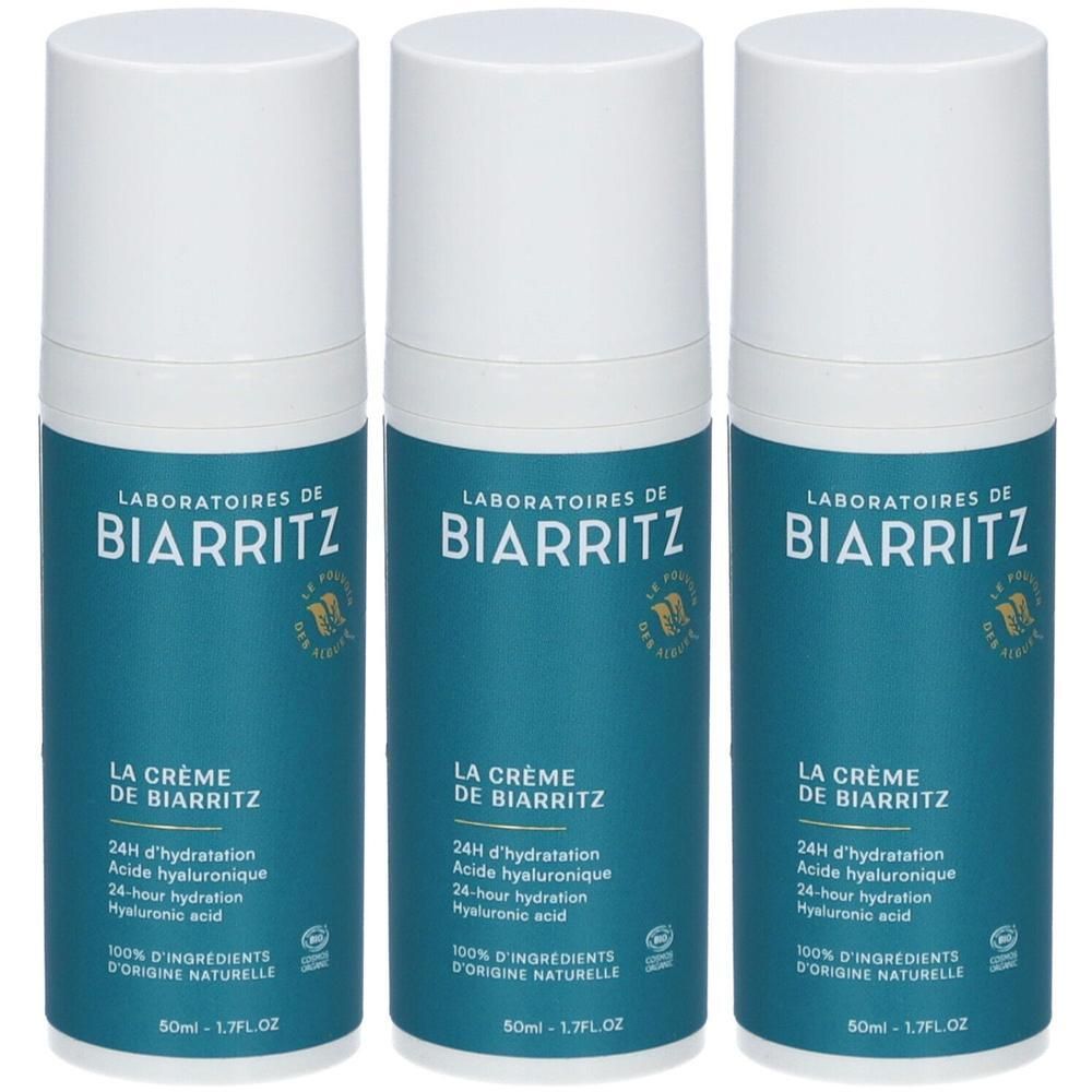 Drei Flaschen Laboratoires de Biarritz Gesichtscreme, 50ml.