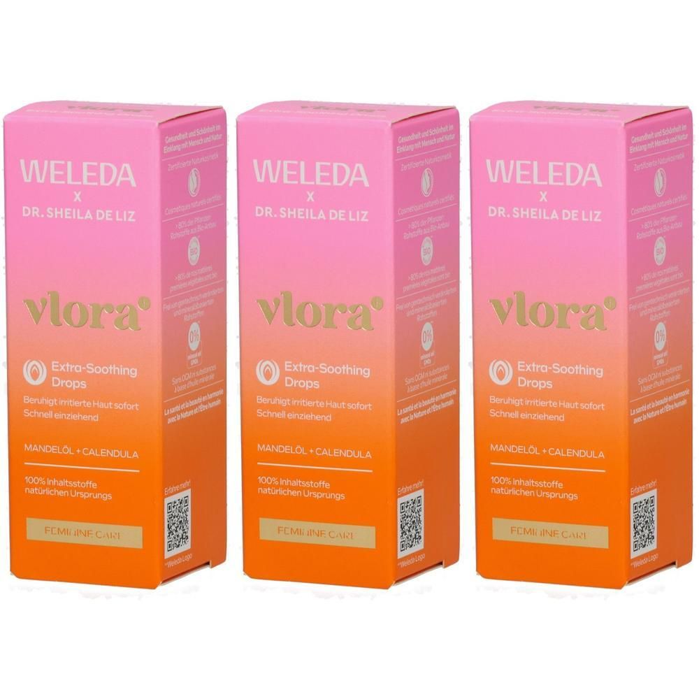 Drei Packungen WELEDA vlore Extra-Soothing Drops mit Mandelöl und Calendula.