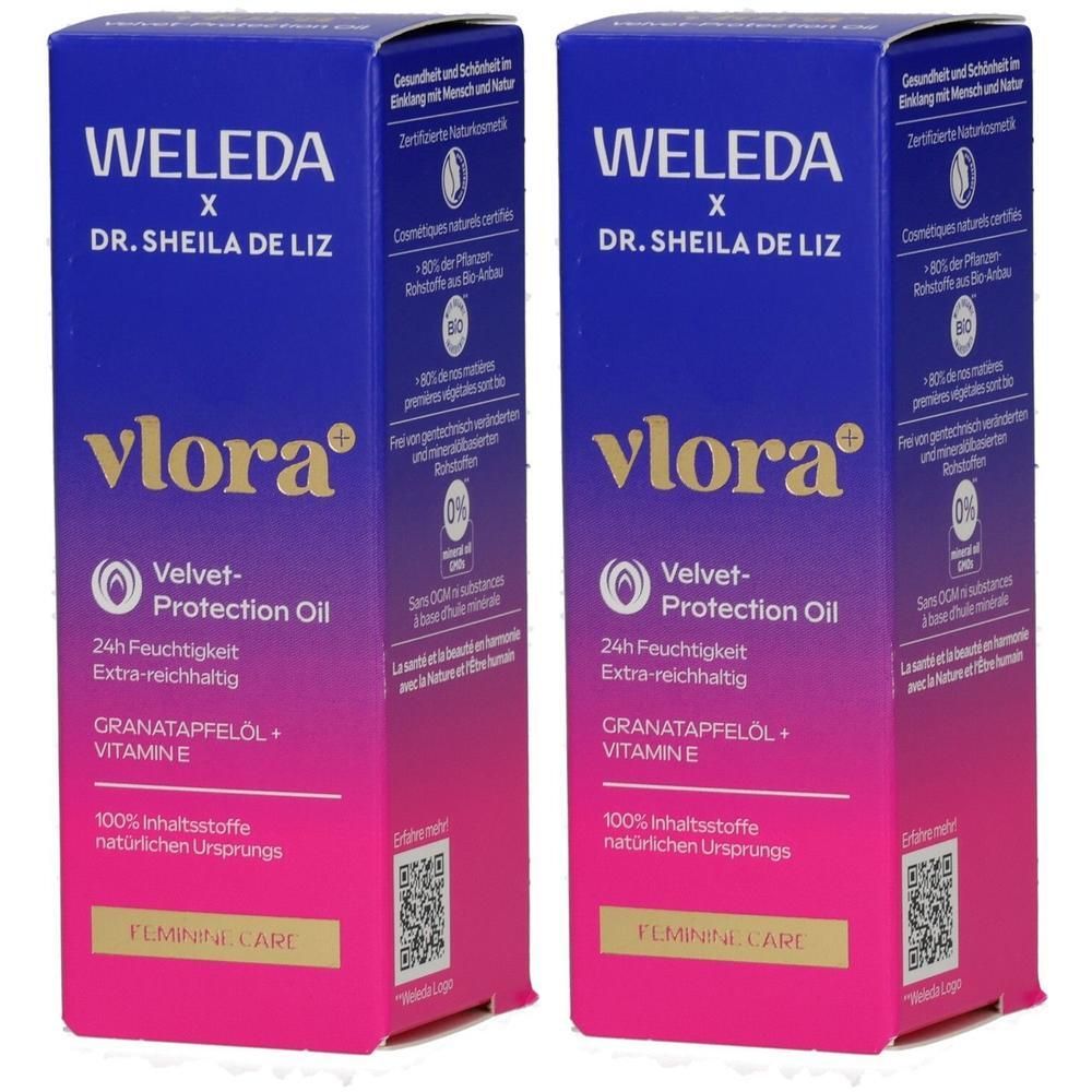 Zwei Packungen WELEDA Vlora Velvet-Protection Oil mit Granatapfel und Vitamin E.