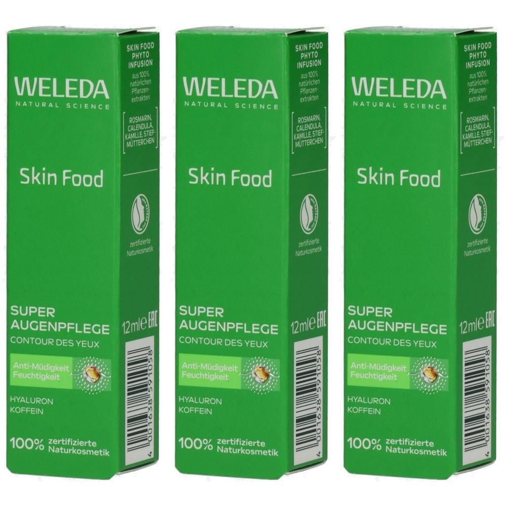Drei grüne Kartons für Weleda Skin Food Super Augenpflege, 12ml.