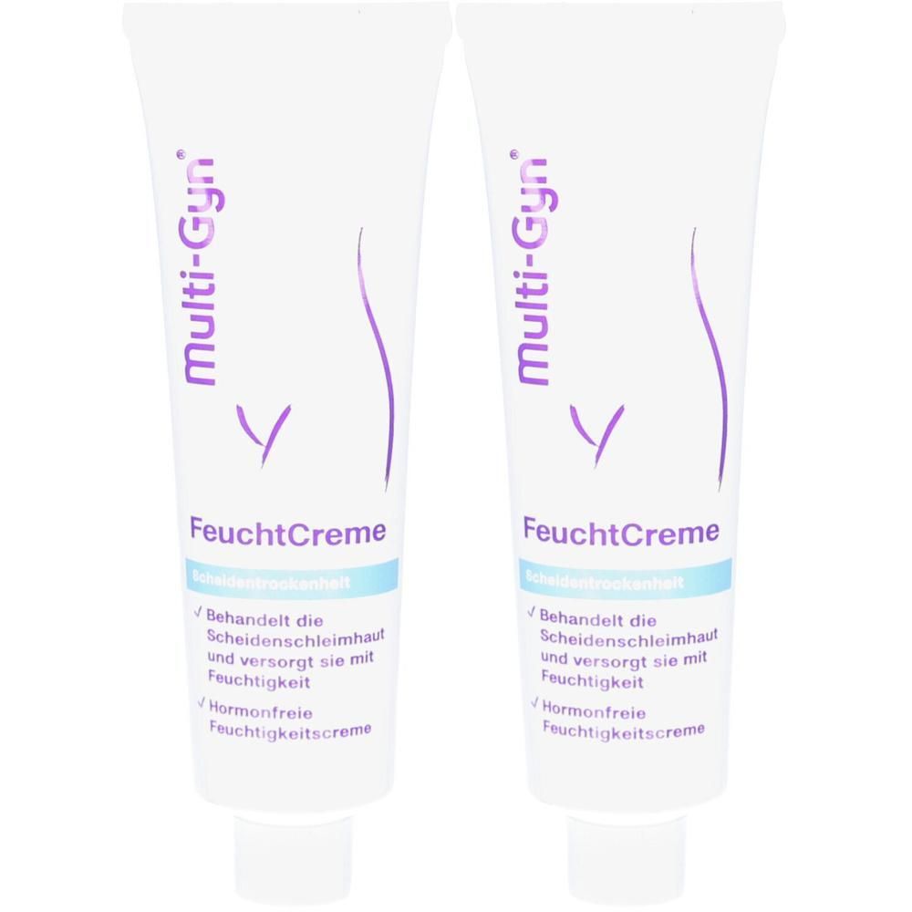 Zwei Tuben Multi-Gyn FeuchtCreme mit Symbol einer weiblichen Silhouette.