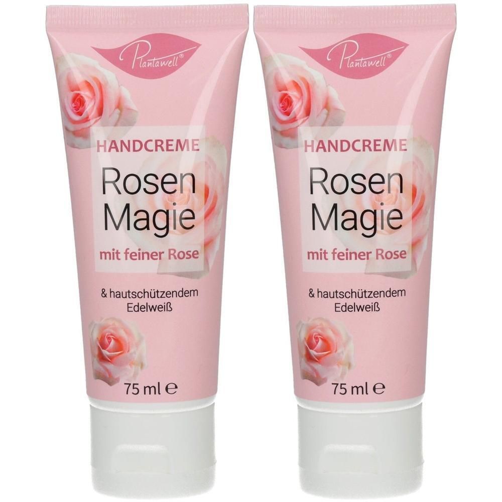 Zwei Tuben Handcreme 'Rosen Magie' mit feiner Rose und schützendem Edelweiß, je 75 ml.