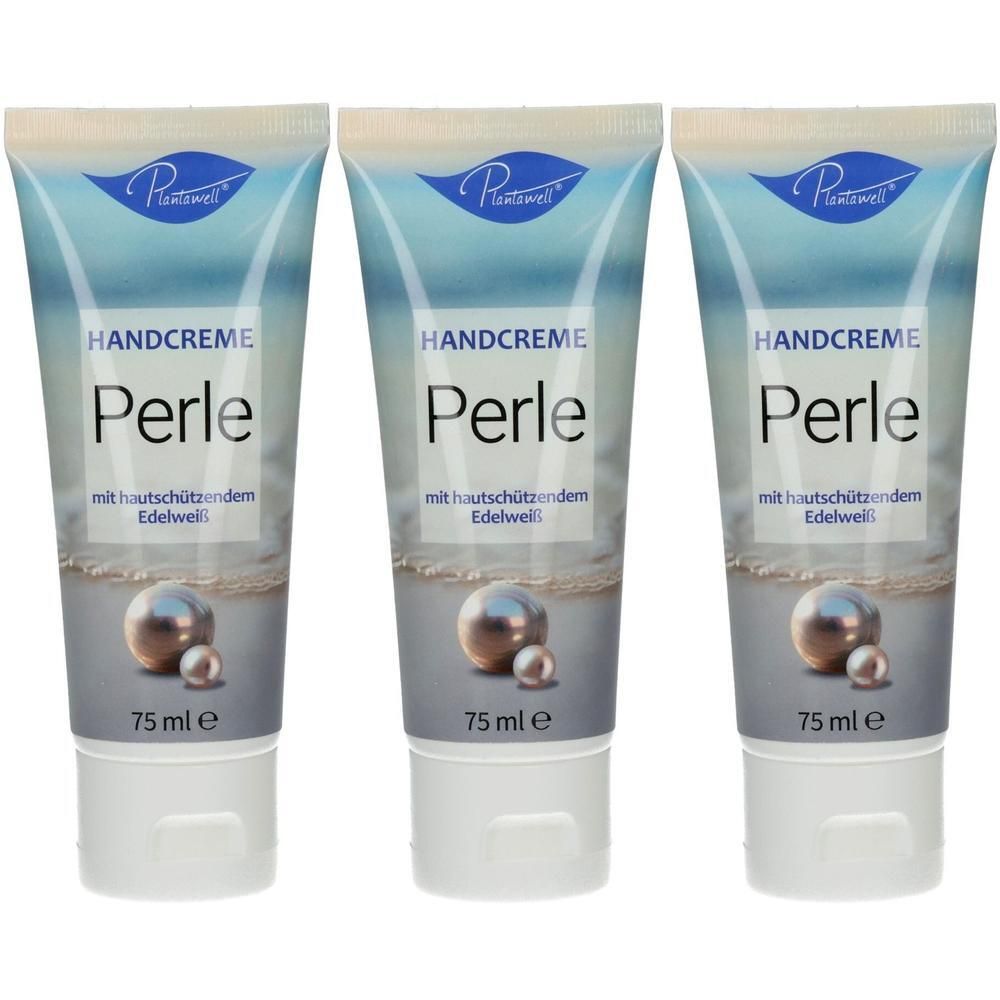 Drei Tuben Handcreme 'Perle' mit Edelweiß, je 75 ml.