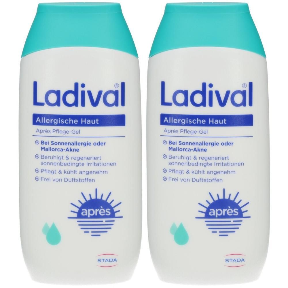 Zwei Flaschen Ladival Après Pflege-Gel für allergische Haut. Beruhigt und regeneriert sonnenbedingte Irritationen.