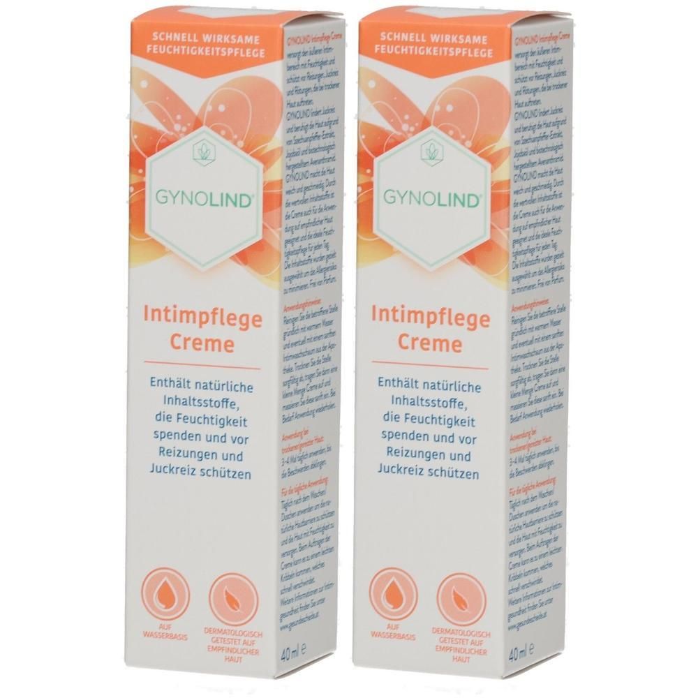 Zwei Packungen Gynolind Intimpflege Creme, 40ml. Schnelle Feuchtigkeitspflege mit natürlichen Inhaltsstoffen.