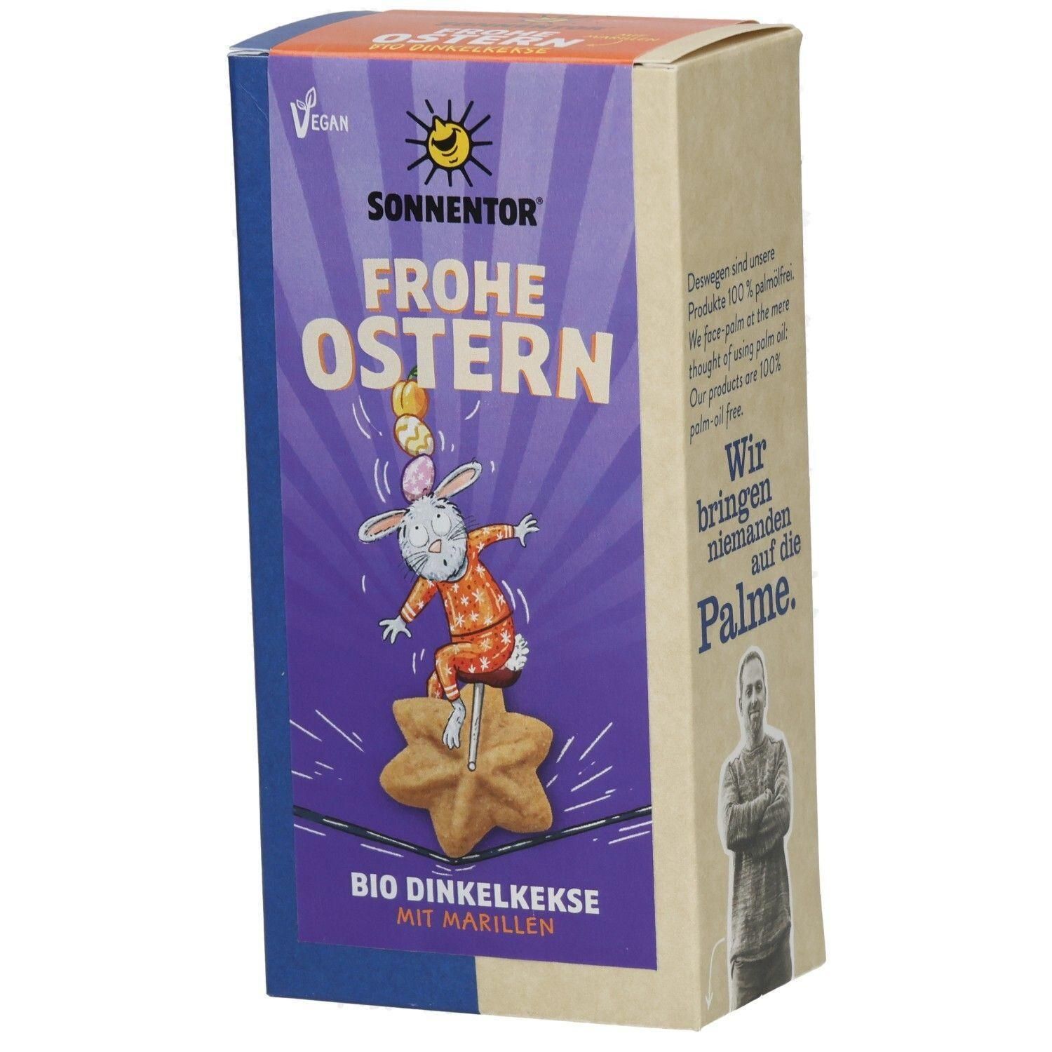 Sonnen-Tor Osterkekse: Dinkelkekse mit Marillen, vegan, im Karton.