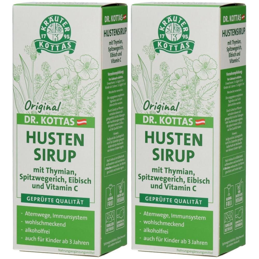 Zwei Packungen Dr. Kottas Hustensirup Original mit Thymian, Spitzwegerich, Eibisch und Vitamin C. Geprüfte Qualität.