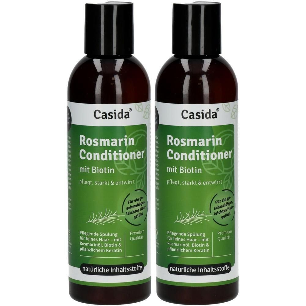 Zwei Flaschen Casida Rosmarin Conditioner mit Biotin für feines Haar. Natürliche Inhaltsstoffe.
