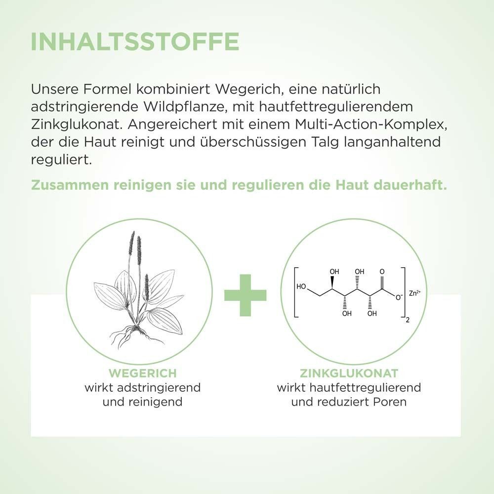 Inhaltsstoffe: Wegrich und Zinkgluconat für die Hautpflege.