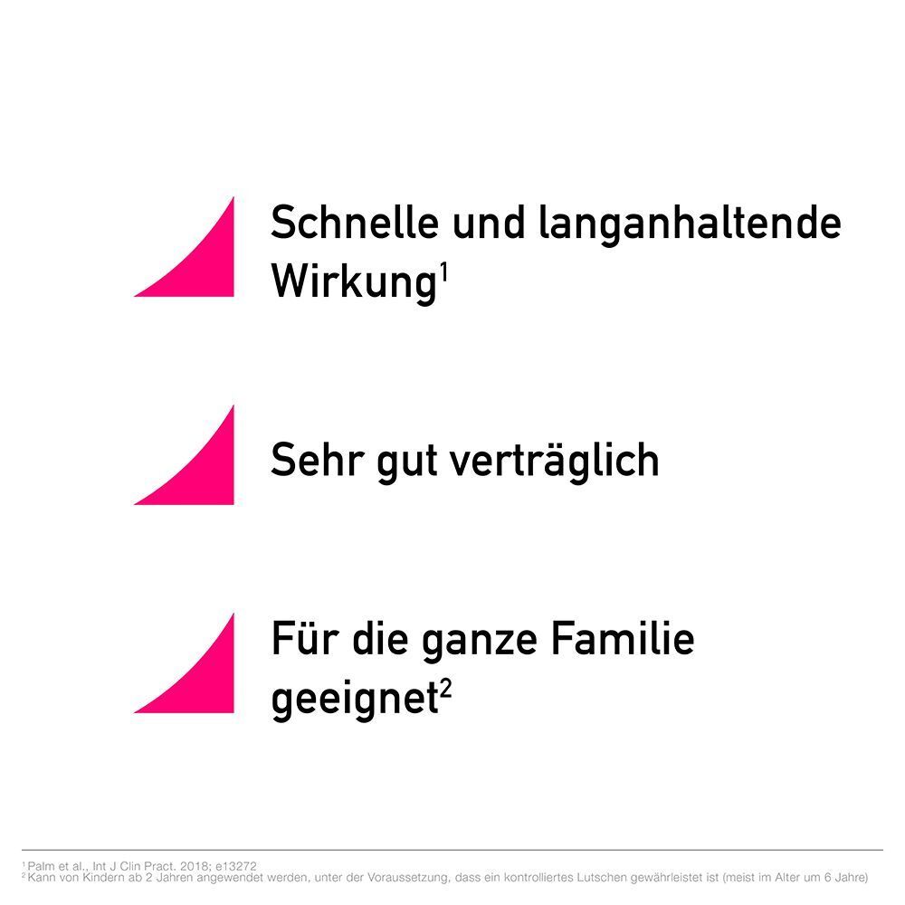 Drei Textpunkte: Schnelle Wirkung, Gut verträglich, Für die ganze Familie geeignet.