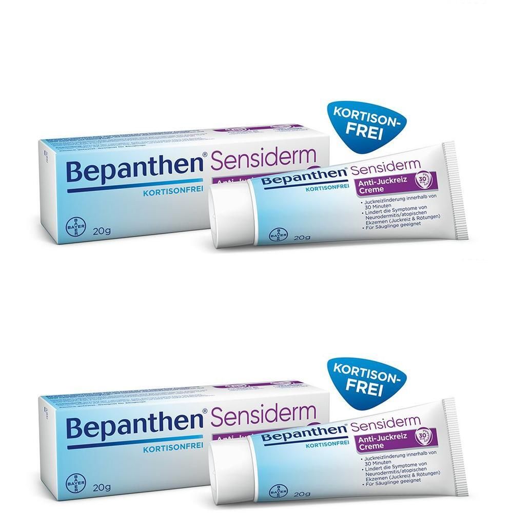Bepanthen Sensiderm Anti-Juckreiz Creme (20g) und Faltschachtel, kortisonfrei.
