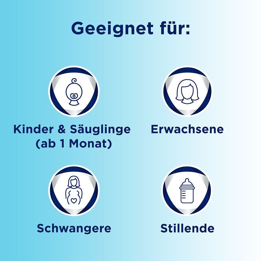 Geeignet für: Kinder & Säuglinge (ab 1 Monat), Erwachsene, Schwangere, Stillende.