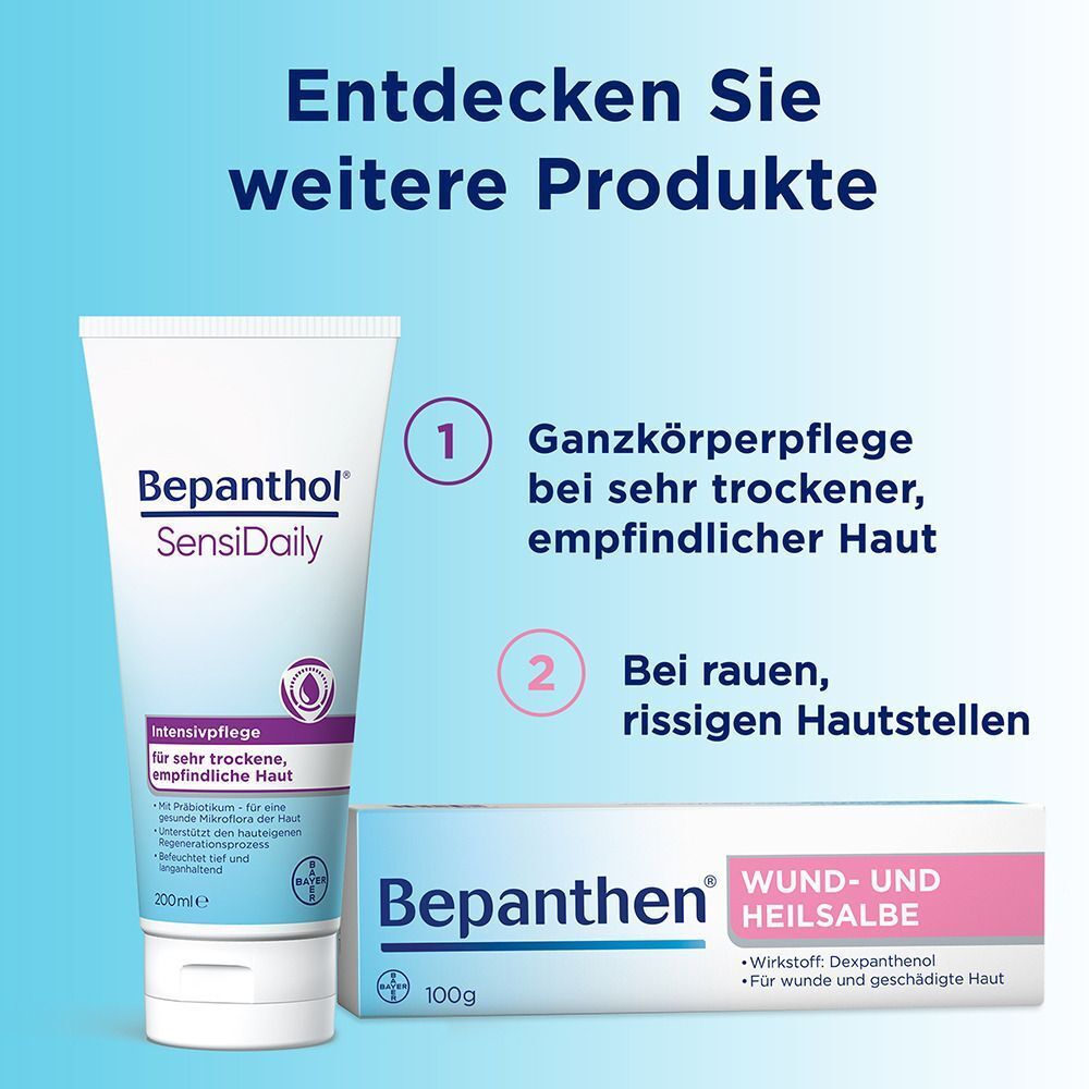 Bepanthen Sensidaily (200ml) und Bepanthen Wund- und Heilsalbe (100g).