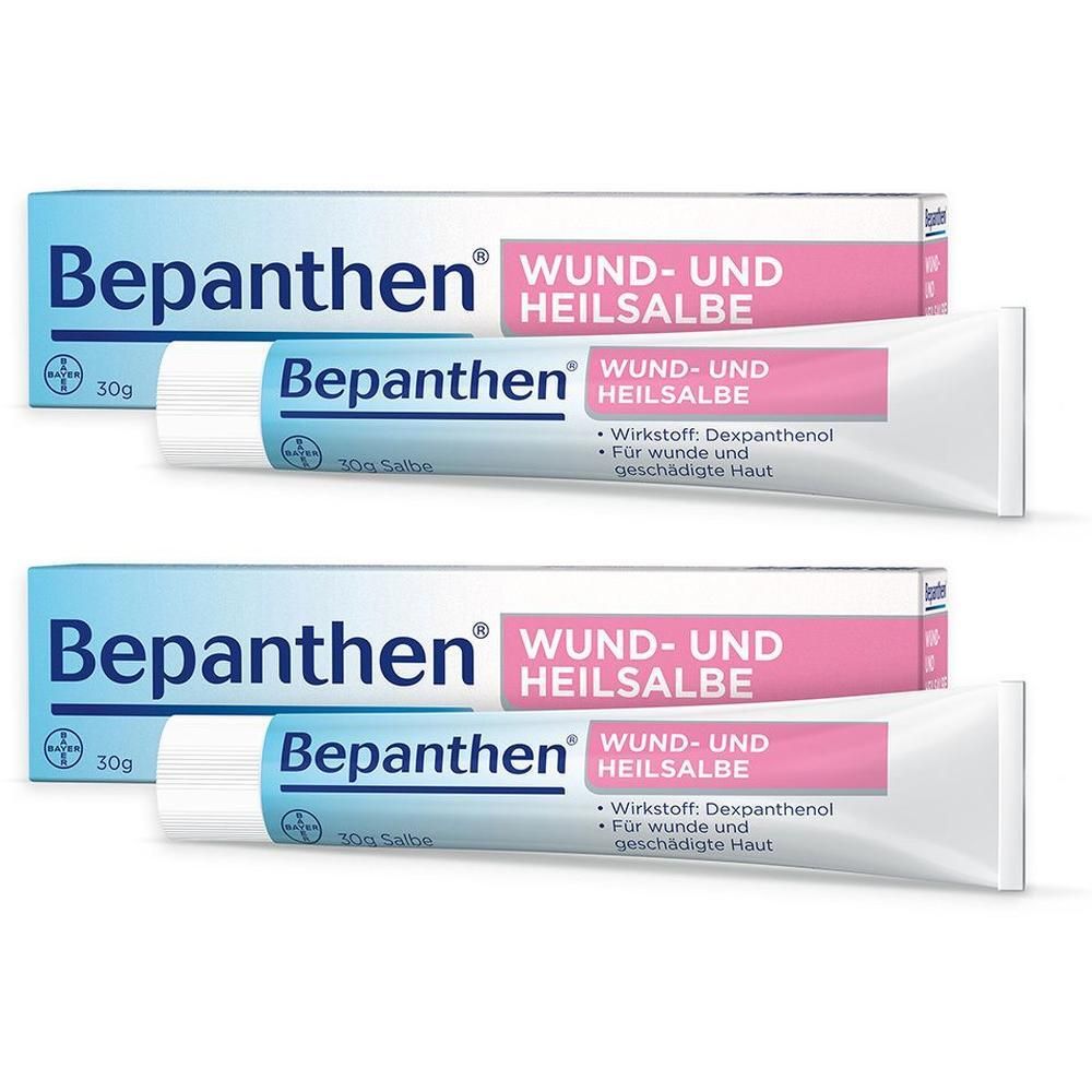 Zwei Tuben und Kartons Bepanthen® Wund- und Heilsalbe, 30g.