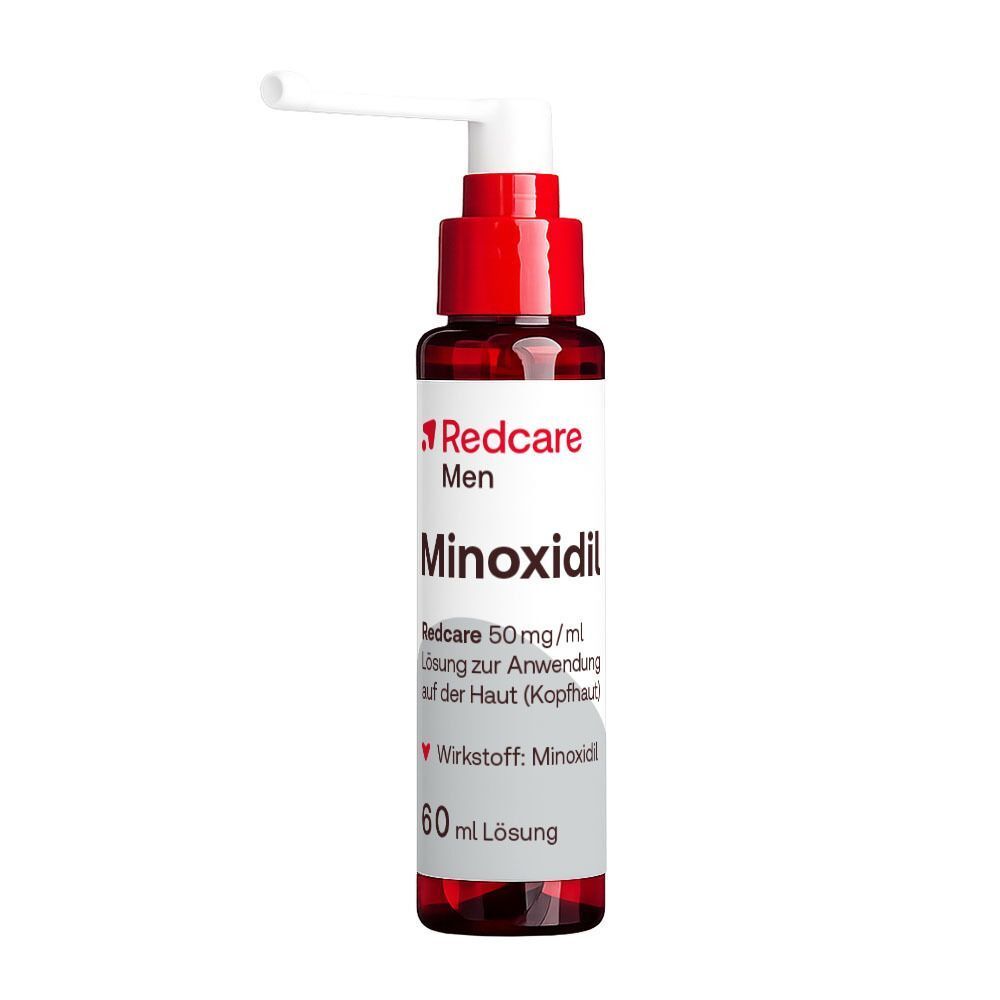 Redcare Minoxidil 50 mg/ml Lösung für Männer, Sprühflasche mit Applikator.