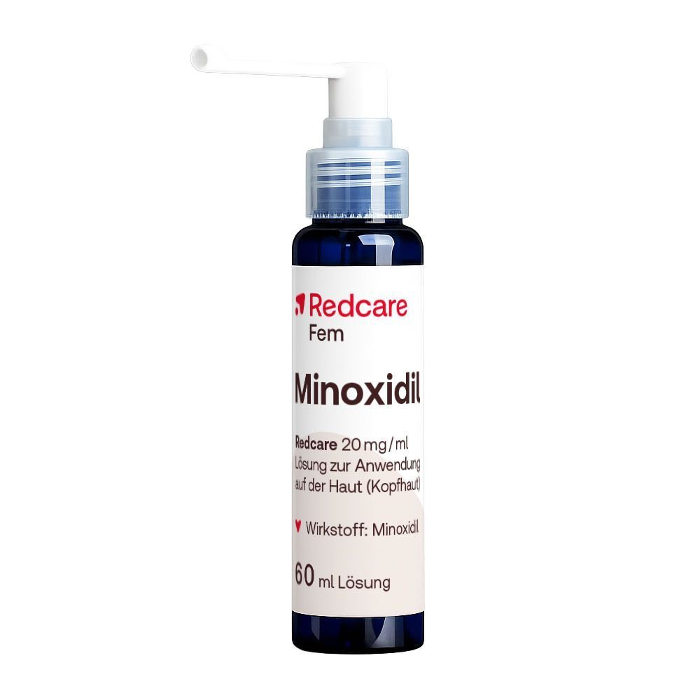 Eine Flasche Redcare Minoxidil 20 mg/ml Lösung zur Anwendung auf der Haut (Kopfhaut), 60 ml.