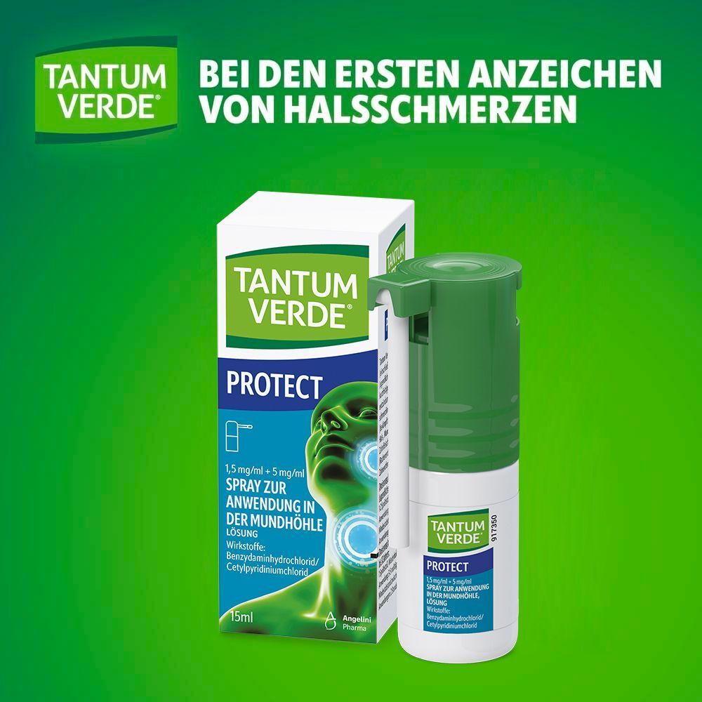 Tantum Verde Protect Spray mit Kartonverpackung, Vorderansicht.