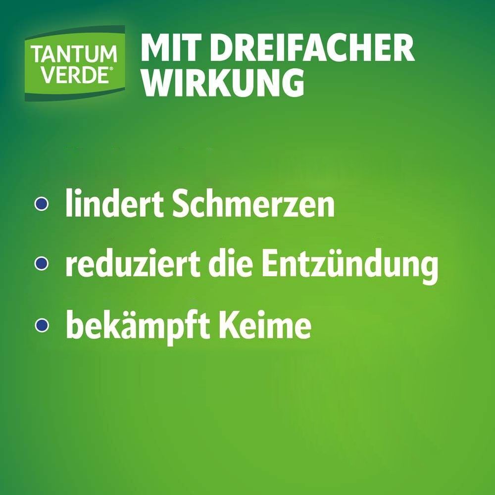 Drei Aufzählungspunkte mit Icons: Schmerzlinderung, Entzündungshemmung, Keimbekämpfung.