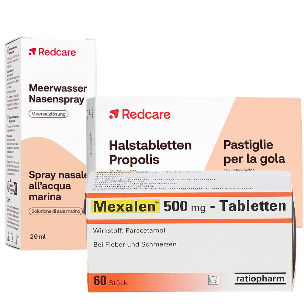 Mexalen® 500 mg Tabletten + Redcare Meerwasser Nasenspray + Redcare Halstabletten Propolis