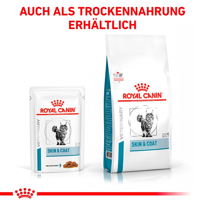 ROYAL CANIN® Veterinary SKIN & COAT Katzenfutter als Feuchtnahrung und Trockennahrung.