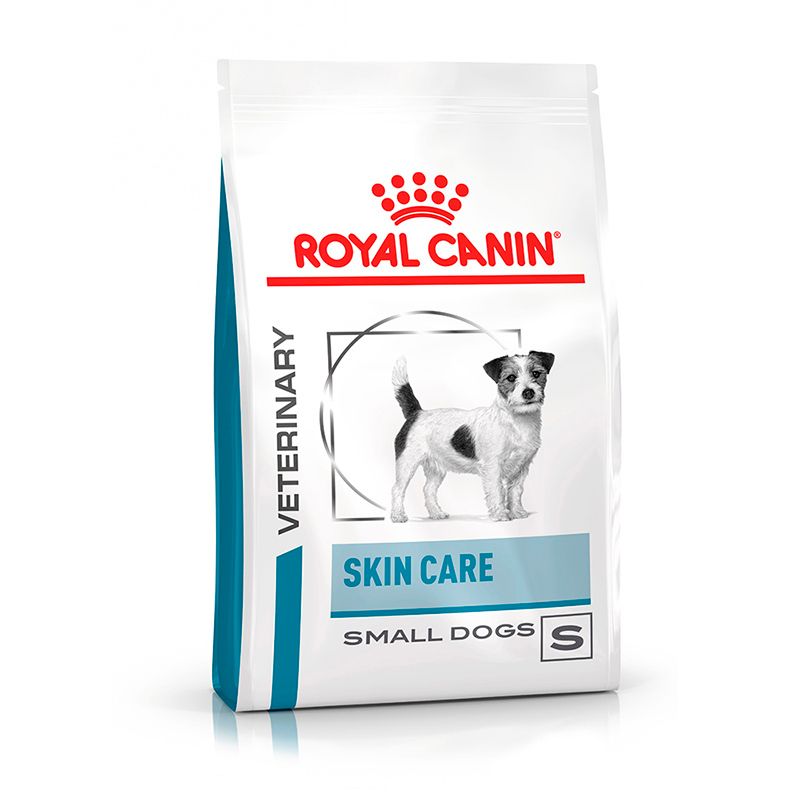 Royal Canin Veterinary Skin Care Small Dogs Trockennahrung für Hunde, 2kg Beutel mit Hundemotiv.