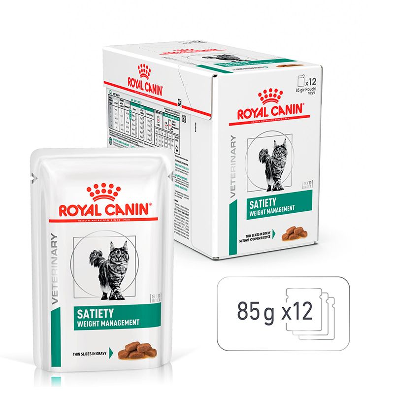 Royal Canin Veterinary Satiety Weight Management Katzenfutter Beutel und 85g x12 Karton.