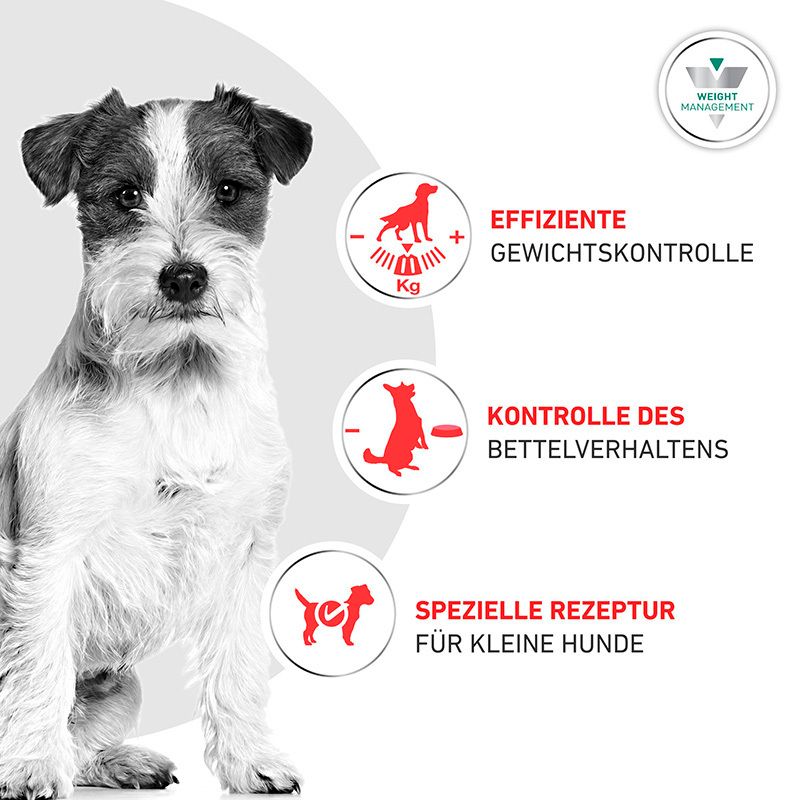 ROYAL CANIN® Satiety Small Dogs: Effiziente Gewichtskontrolle, Kontrolle des Fressverhaltens, spezielle Rezeptur für kleine Hunde.
