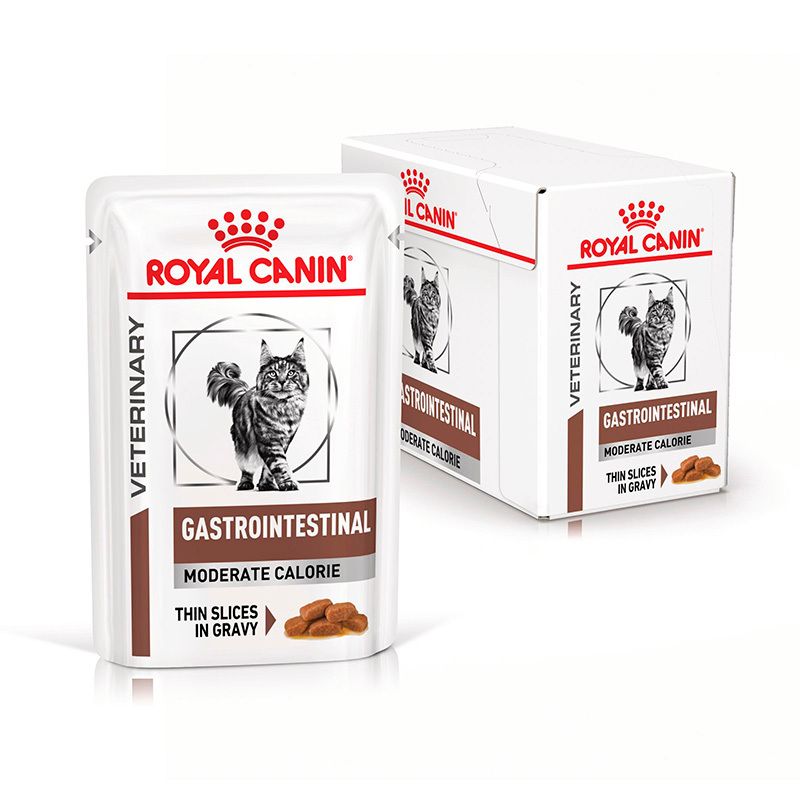 Royal Canin Veterinary Diätetisches Katzenfutter Beutel und Karton.