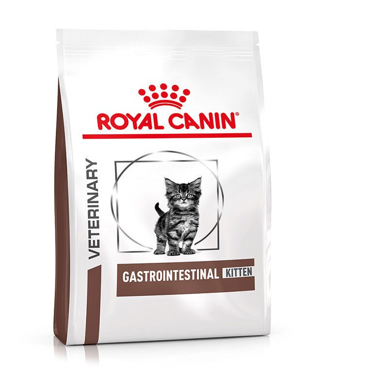 Royal Canin Gastrointestinal Kitten Trockennahrung für Katzenwelpen, 2kg Beutel mit Kätzchen-Abbildung.