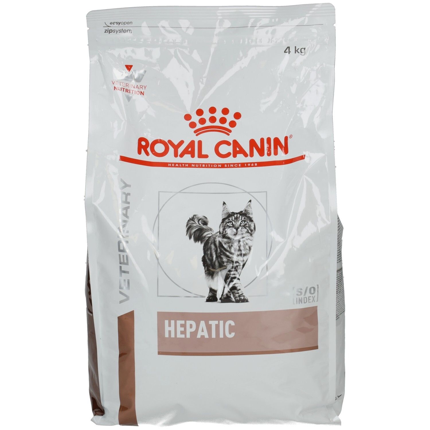 Royal Canin Hepatic Trockennahrung für Katzen, 4 kg Beutel mit Katzenabbildung.