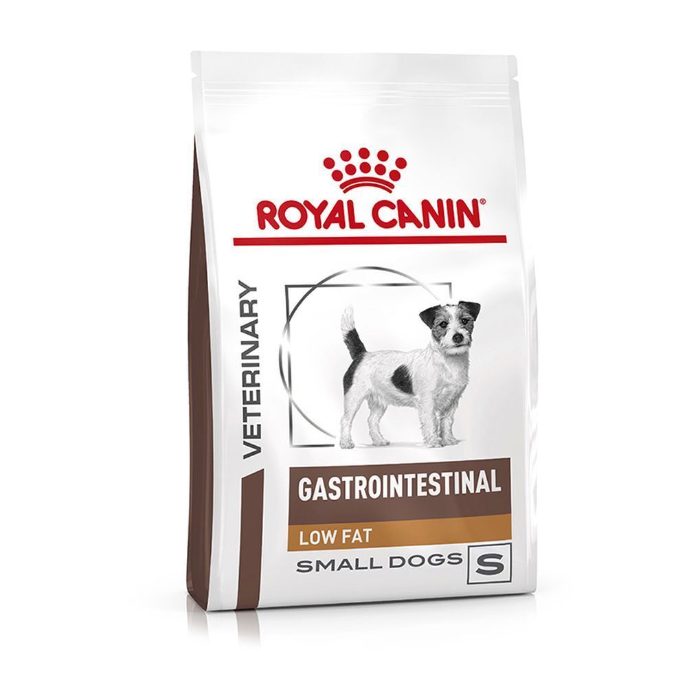 Royal Canin Veterinary Gastrointestinal Low Fat Small Dogs Hundefutter, Säckchen mit Hundebild.