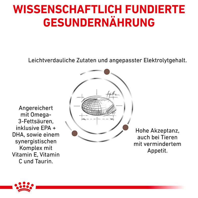 Grafik mit Informationen zu Omega-3-Fettsäuren und Antioxidantien in Royal Canin Hundefutter.